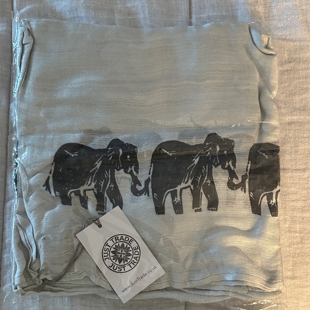 Just Trade Elephant Print Handmade Silk Scarf - BRAND NEW with tags